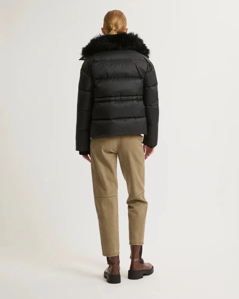 DOWN JACKET WITH FLUFFY LAMBSWOOL TRIM - YVES SALOMON ARMY