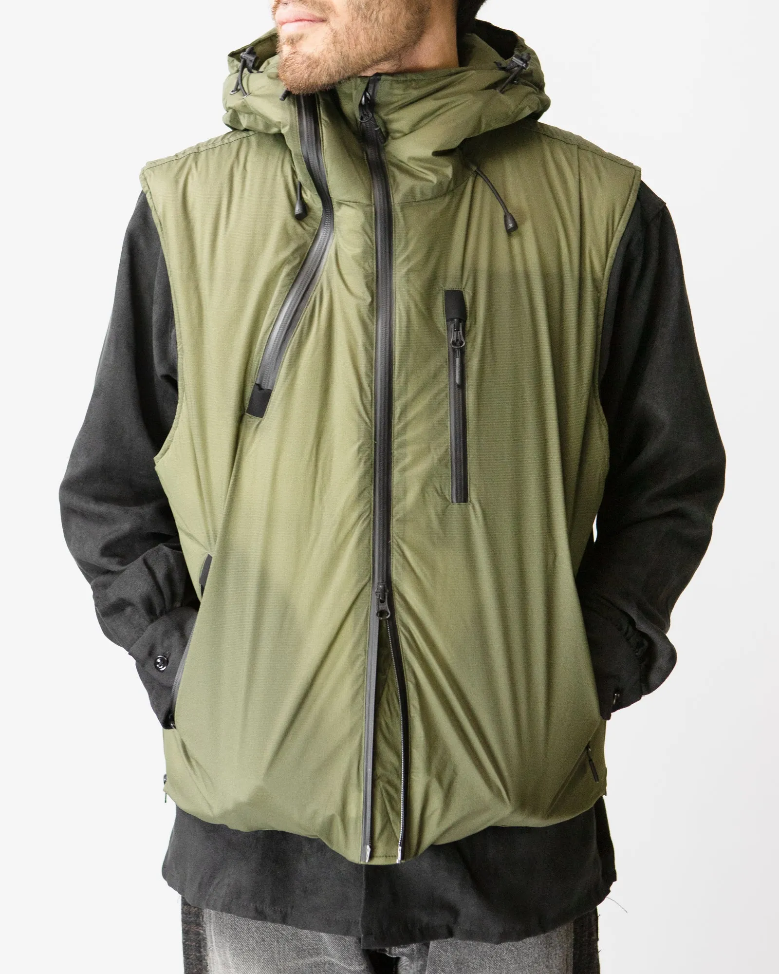 Down Zip Vest – Olive Ripstop Nylon