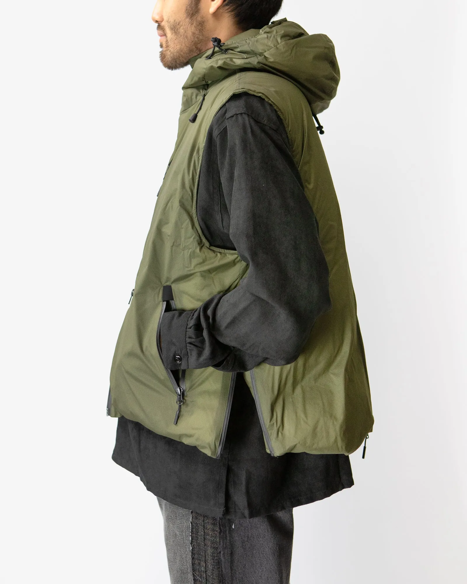 Down Zip Vest – Olive Ripstop Nylon