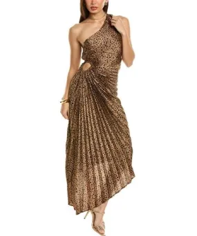 DRESS FORUM Cheetah Asymmetrical Pleated Maxi Dress