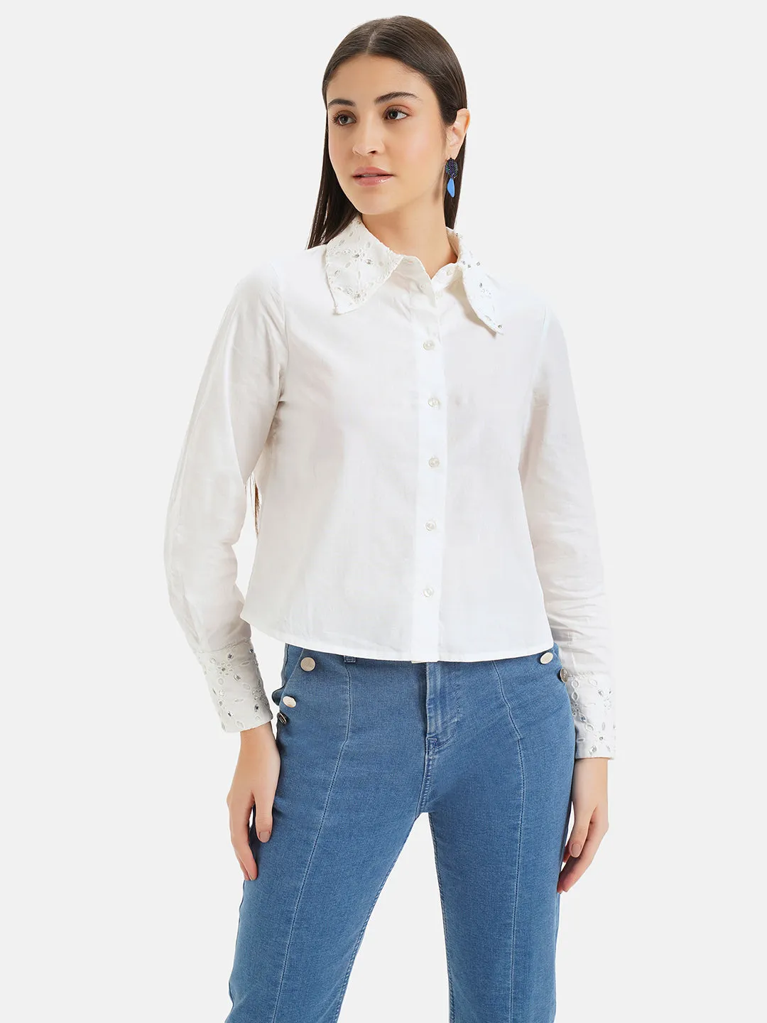 Embelished Poplin Schiffli Shirt