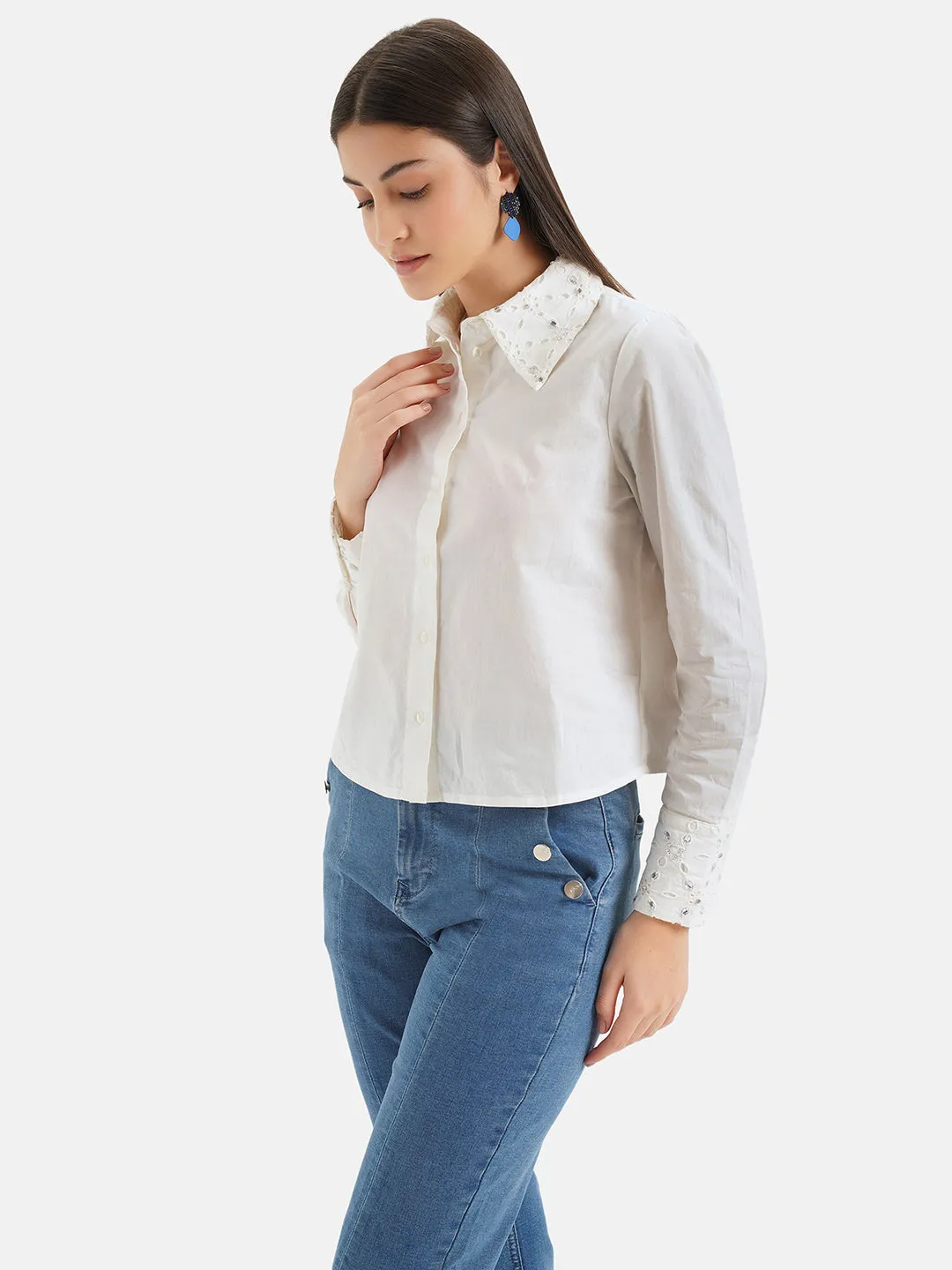 Embelished Poplin Schiffli Shirt