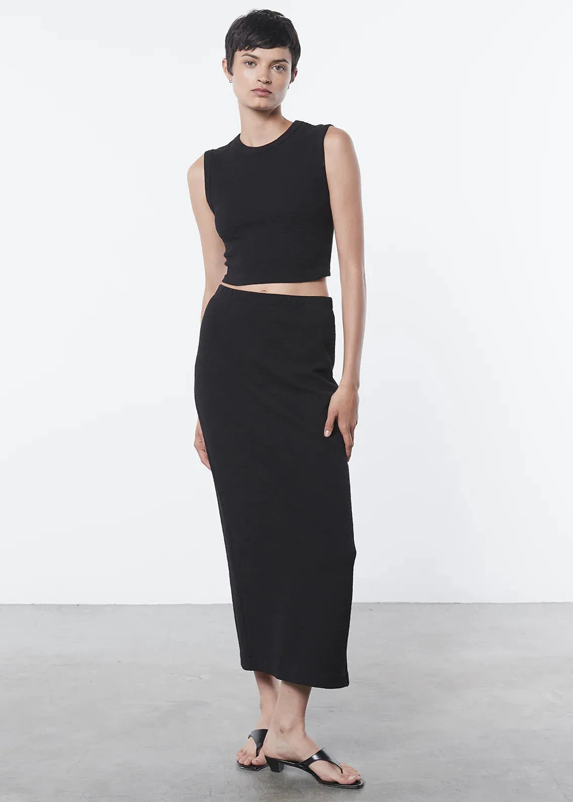 Enza Costa - Textured Jacquard Cropped Tank - Black