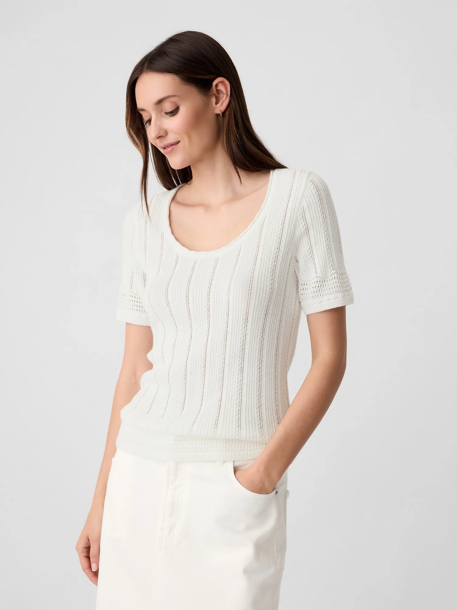 Fitted Elbow Sleeve Sweater Top