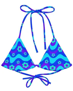 Flower Power Blue Bikini Top