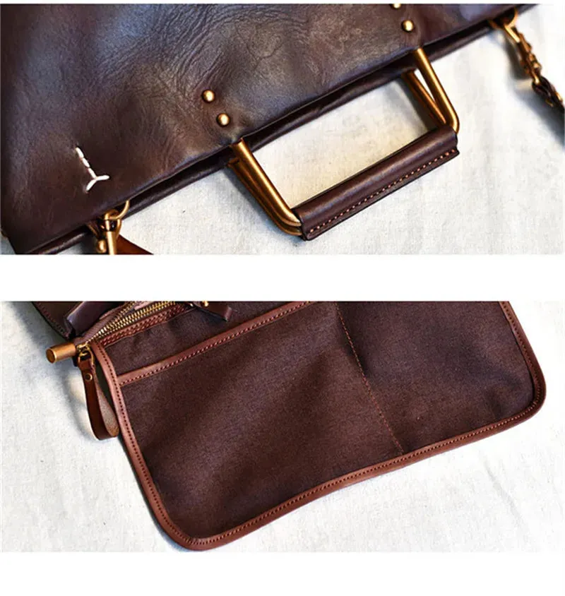 Genuine Cowhide Leather Solid Vintage Style Handbag for Women