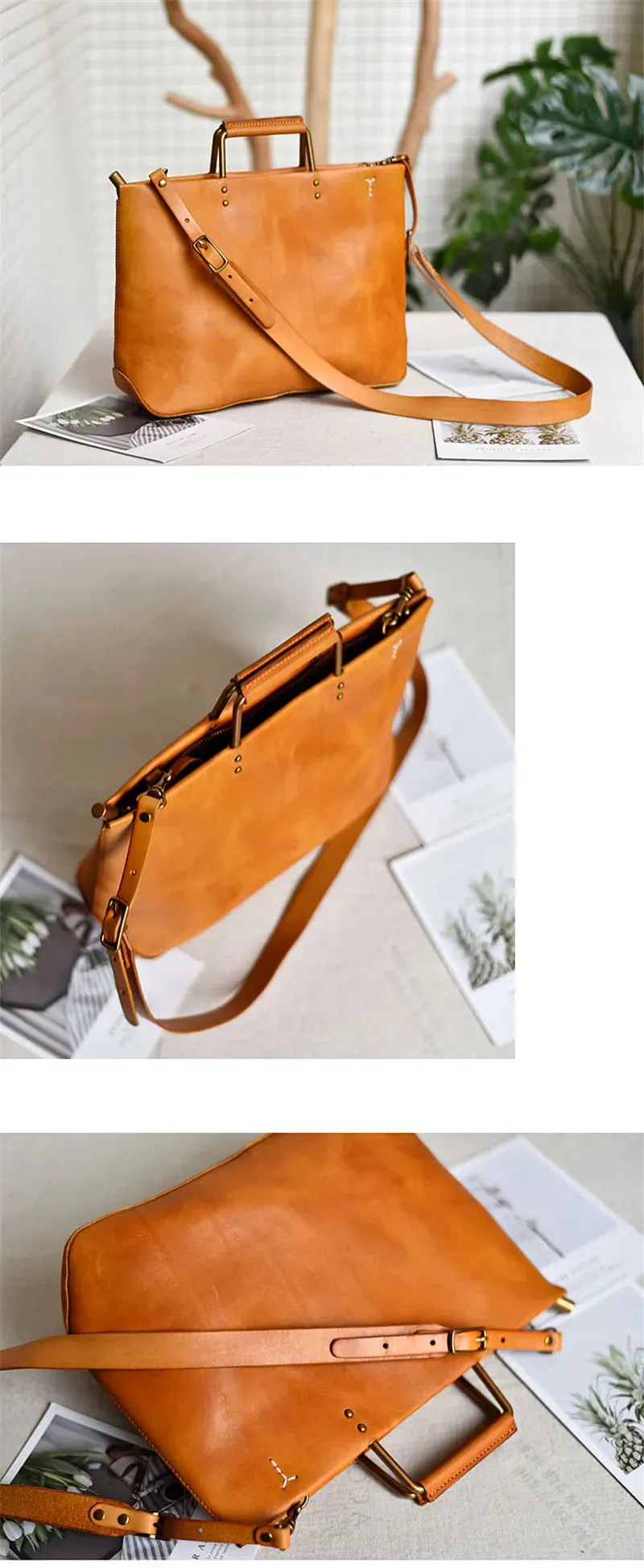 Genuine Cowhide Leather Solid Vintage Style Handbag for Women