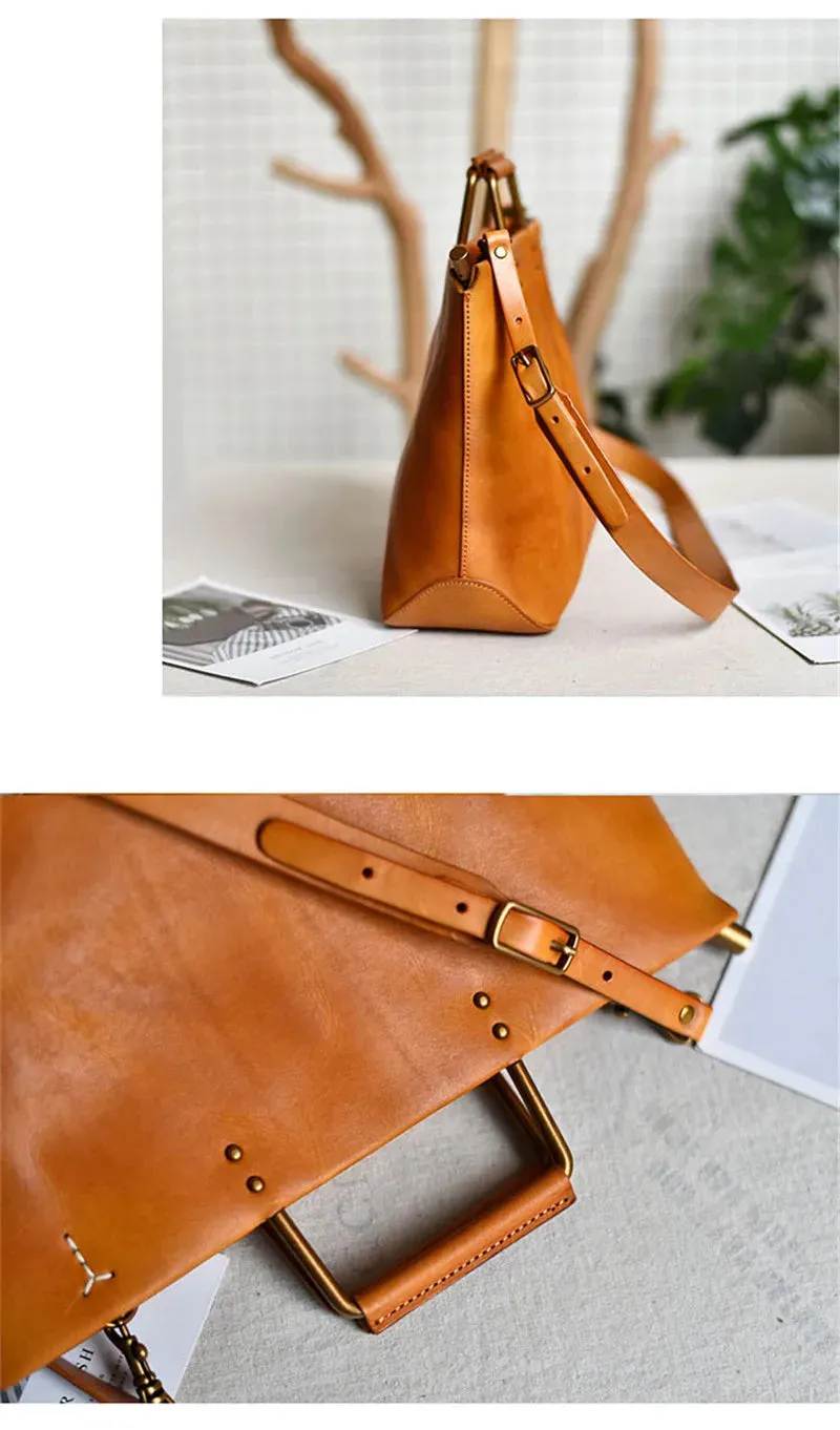 Genuine Cowhide Leather Solid Vintage Style Handbag for Women