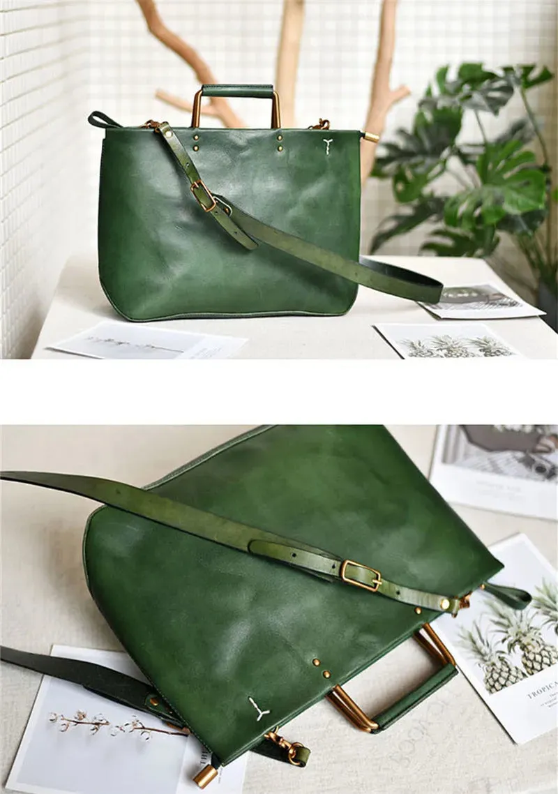 Genuine Cowhide Leather Solid Vintage Style Handbag for Women