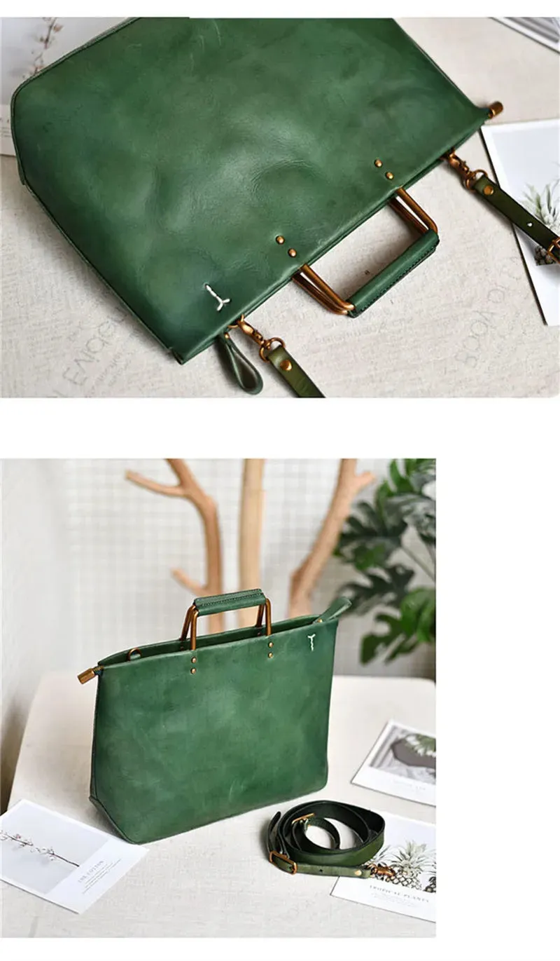 Genuine Cowhide Leather Solid Vintage Style Handbag for Women