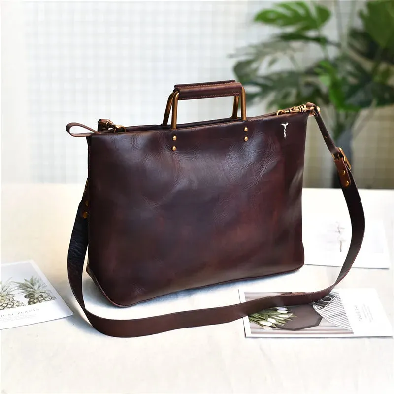 Genuine Cowhide Leather Solid Vintage Style Handbag for Women