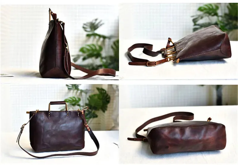 Genuine Cowhide Leather Solid Vintage Style Handbag for Women