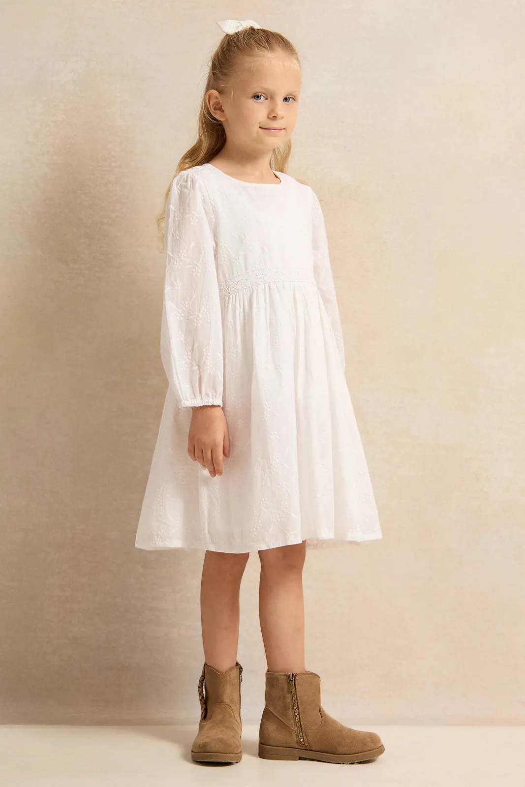 Girls White Embroidered Dress