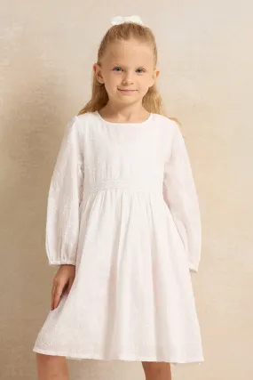 Girls White Embroidered Dress