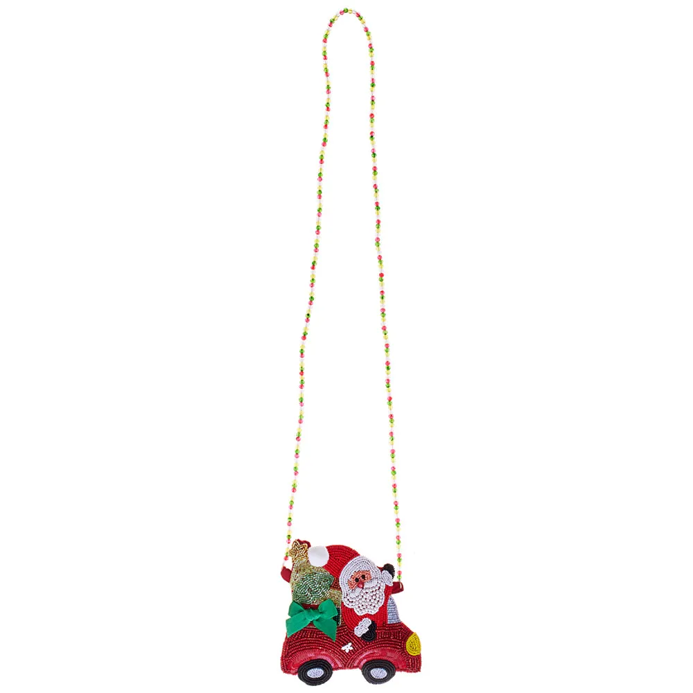 iLLASPARKZ Christmas Santa Car Beaded Mini Crossbody Bag