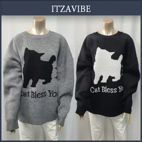 ITZAVIBE  |Casual Style Street Style U-Neck Logo V-neck & Crew neck