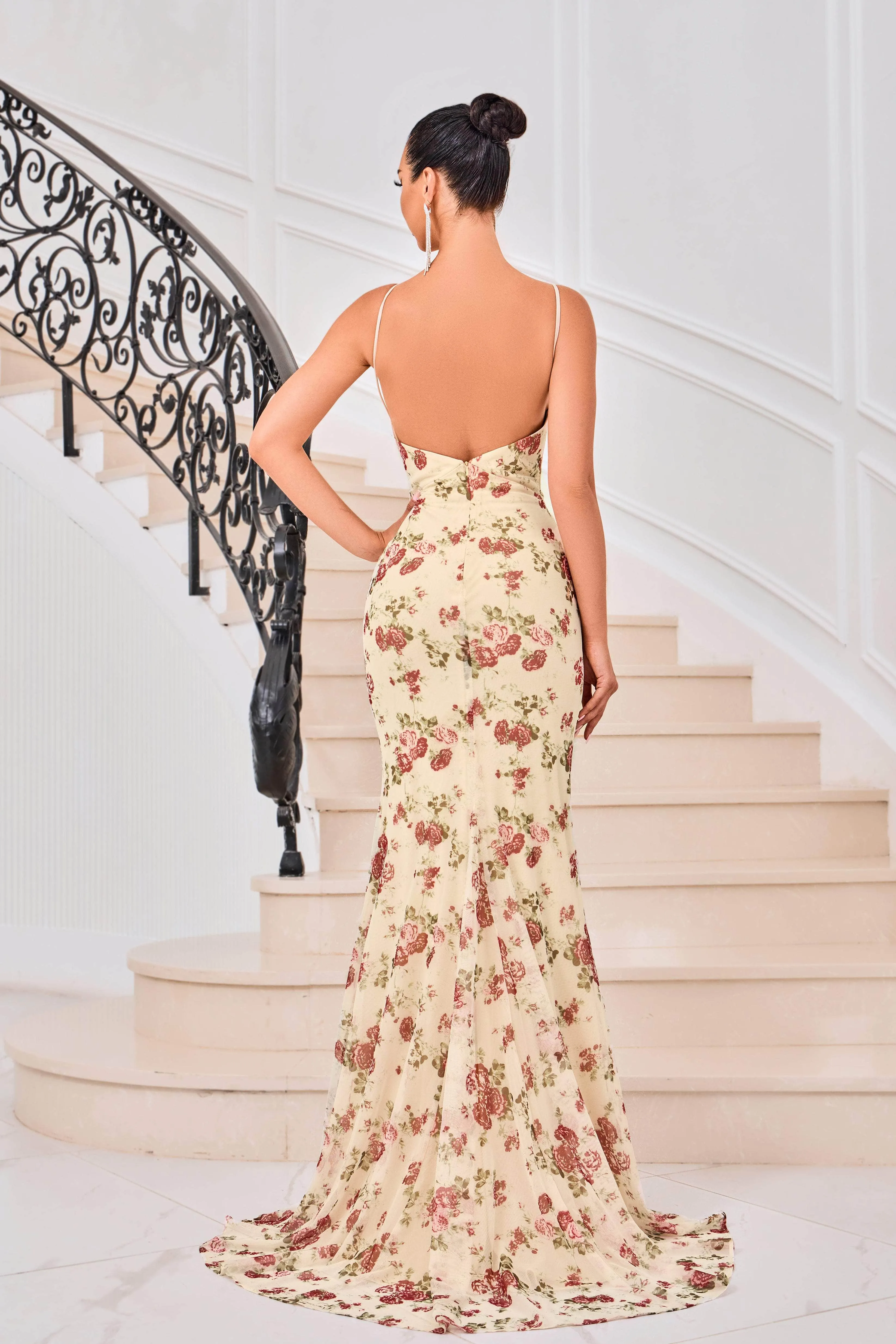 J'Adore Dresses J24040 - Floral Ruched Bodice Evening Gown