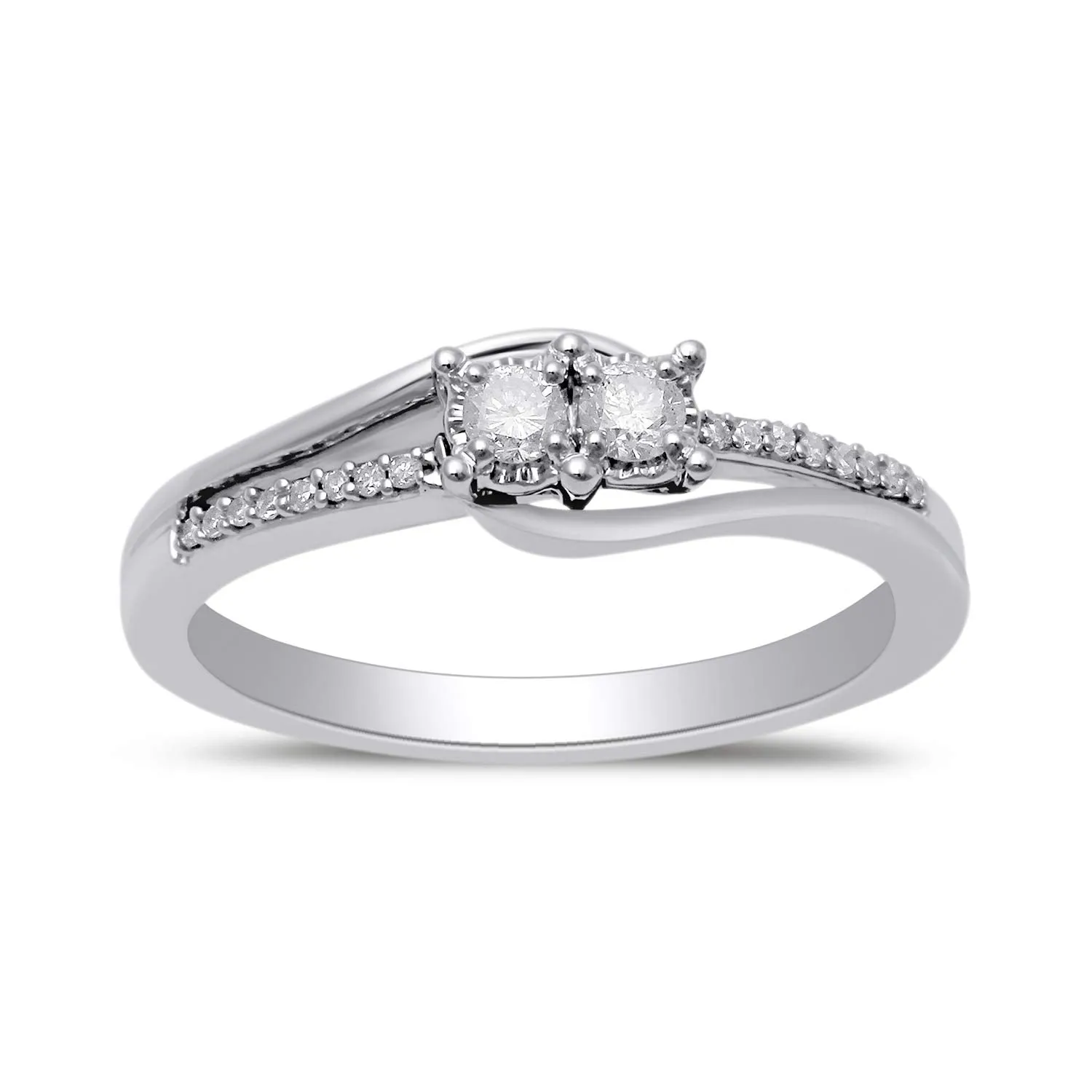 Jewelili 10K White Gold With 1/5 CTTW Natural White Round Diamonds Ring