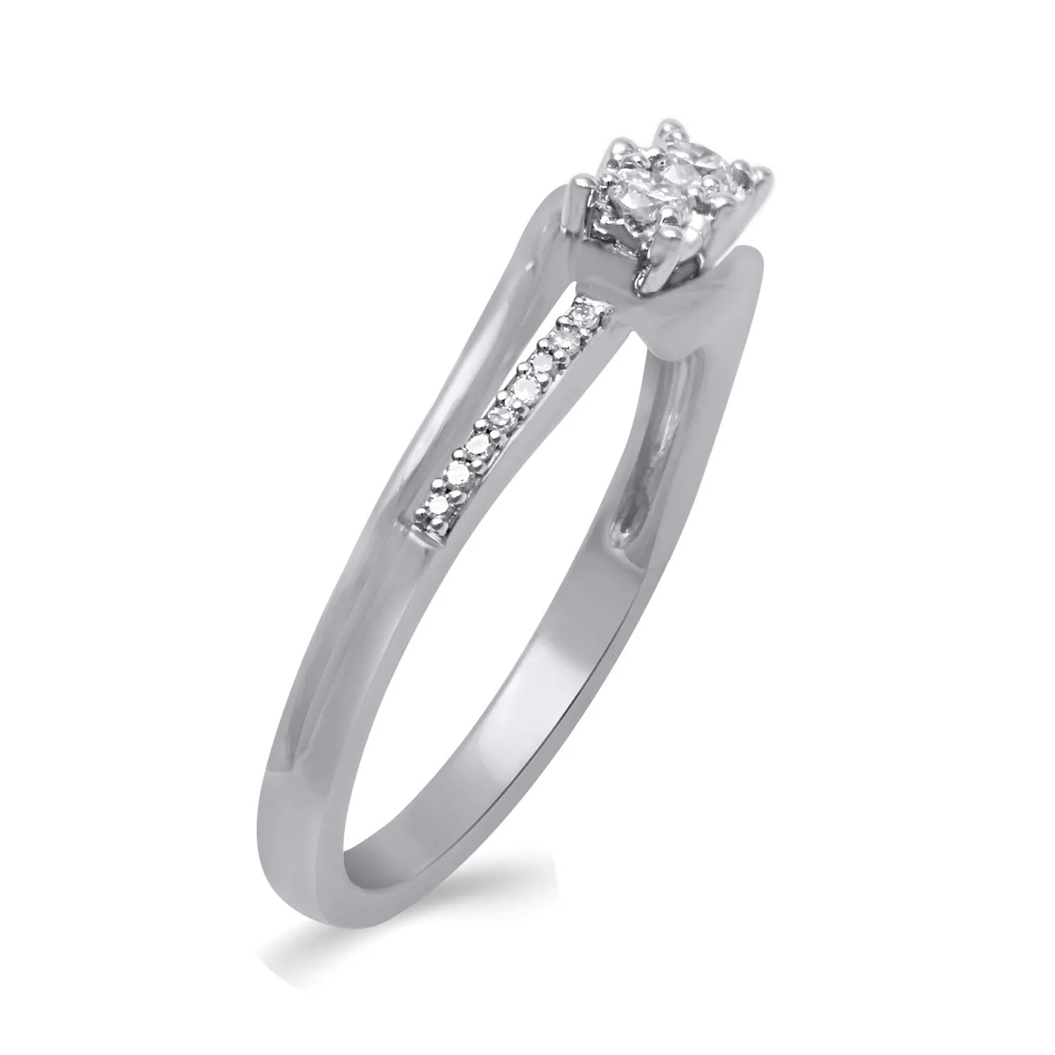 Jewelili 10K White Gold With 1/5 CTTW Natural White Round Diamonds Ring