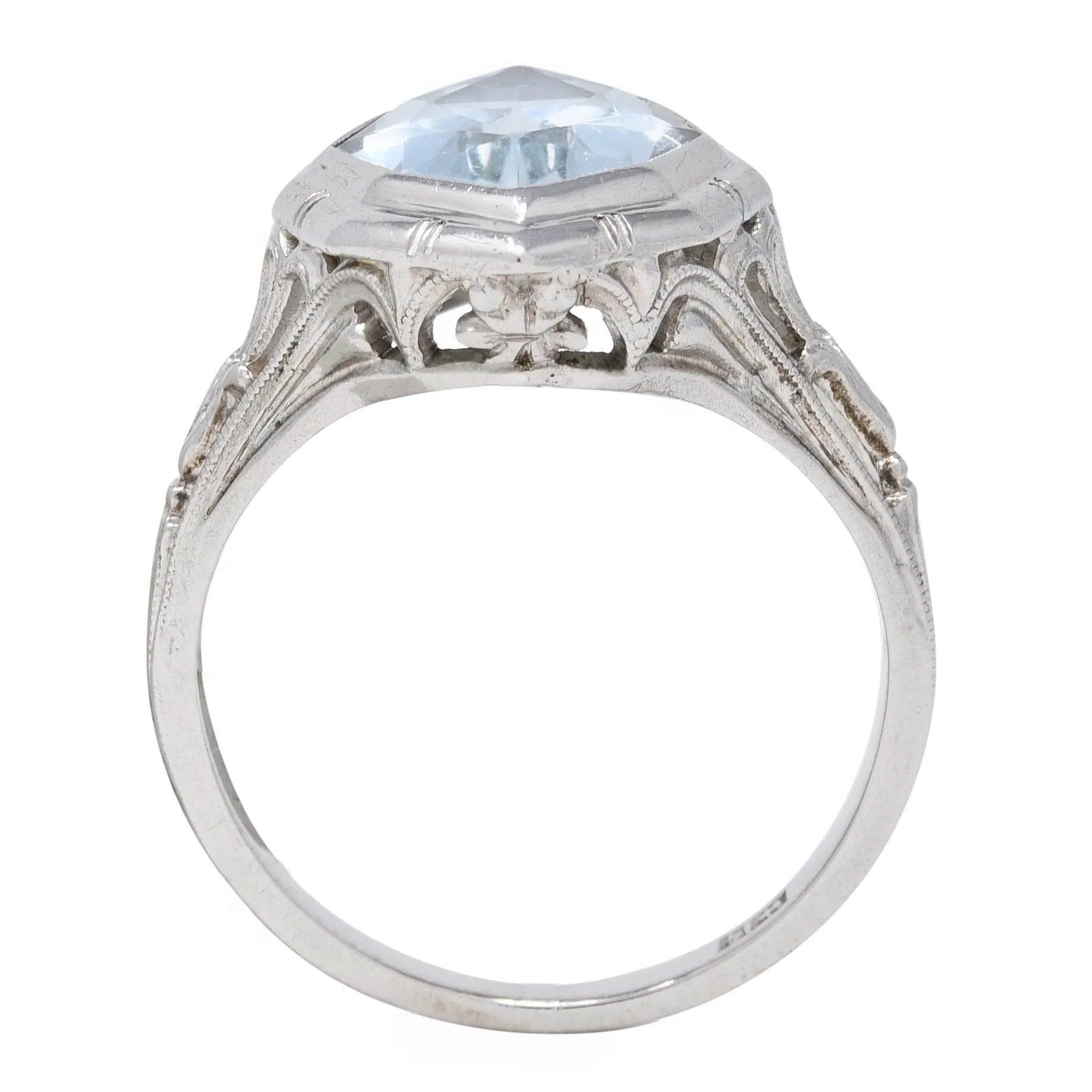 Jones & Woodland Co. Art Deco Hexagonal Cut Aquamarine 14 Karat White Gold Lily Gemstone Ring