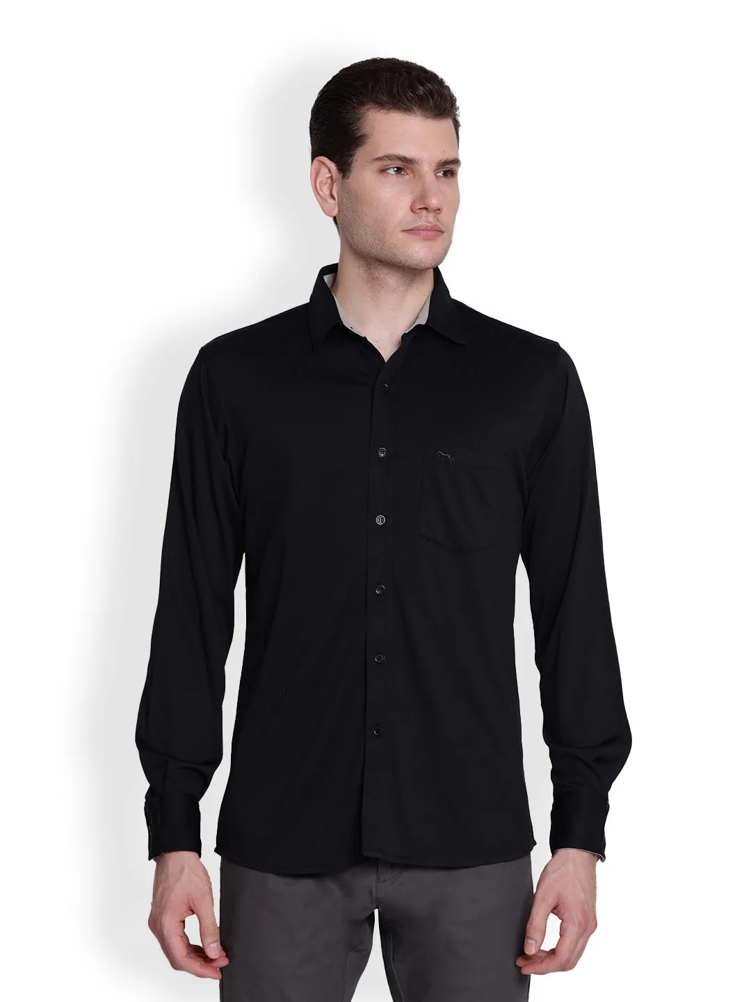 JUMP USA Men Black & Grey Solid Polyester Casual Shirts