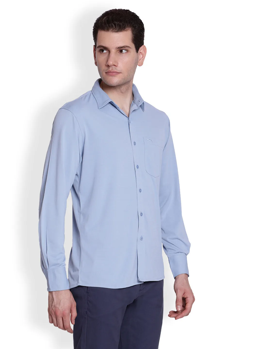 JUMP USA Men Cashmere blue Solid polyester Casual Shirts