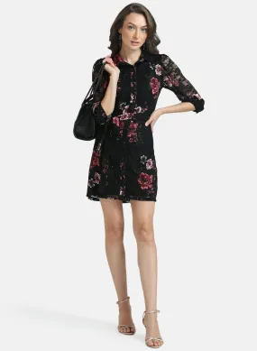 Kazo Black Stretch Lace Peplum Shirt Dress