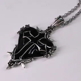 Large Black Heart Black Cross Necklace