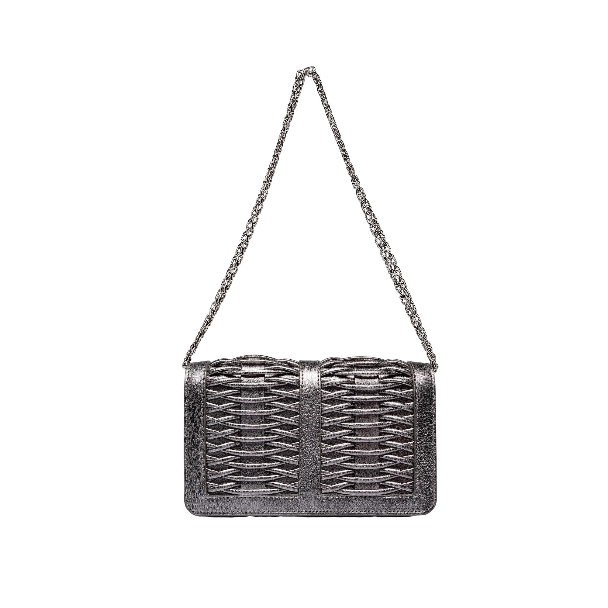 Lea pewter metallic braided clutch