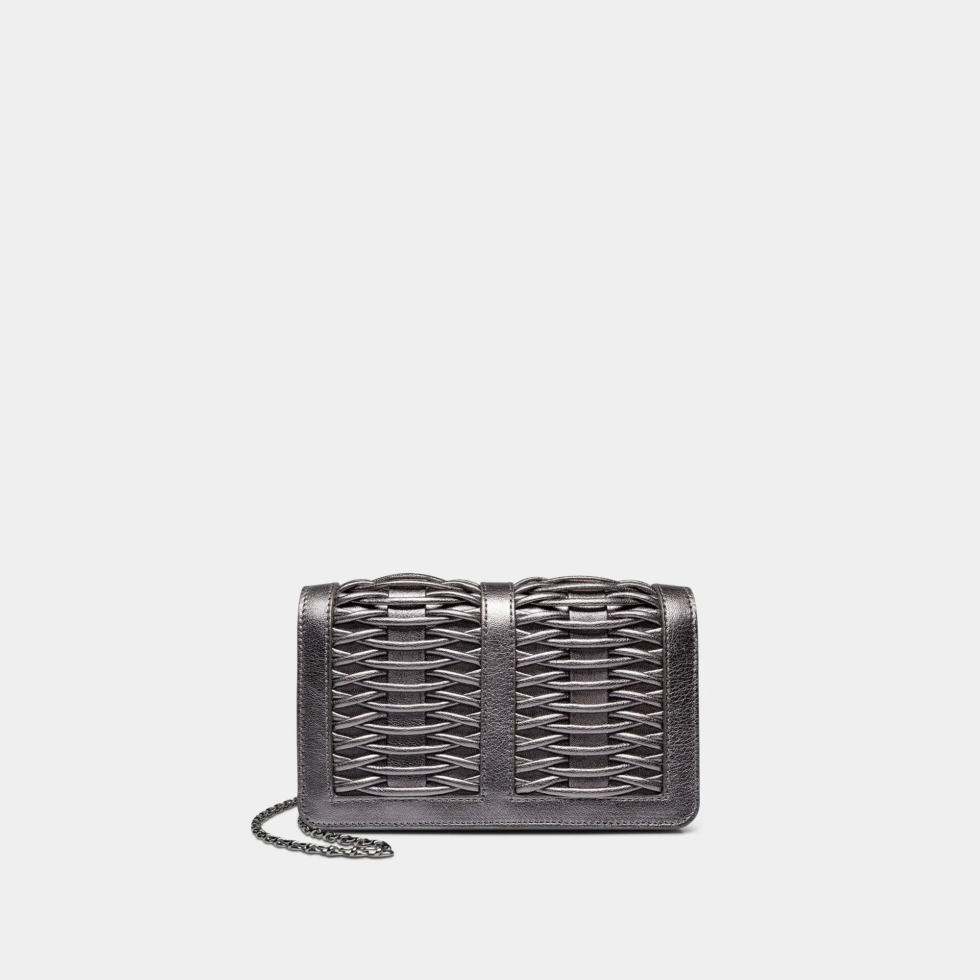 Lea pewter metallic braided clutch