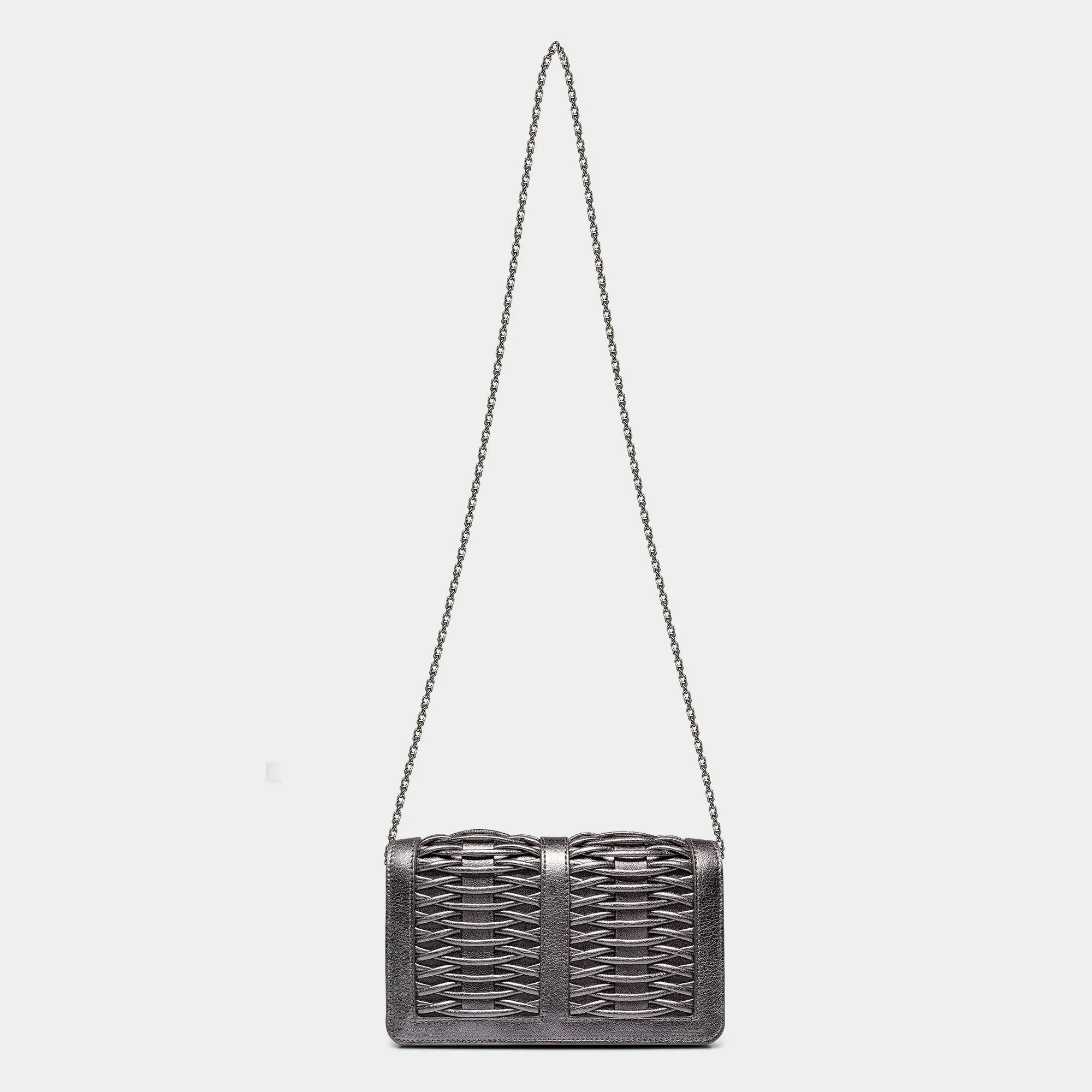 Lea pewter metallic braided clutch