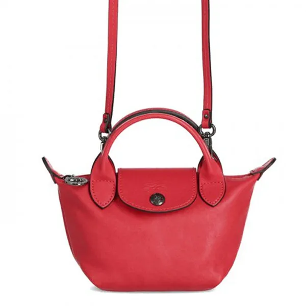 Longchamp - Le Pliage Cuir Cross Body Bag in Rouge Kiss