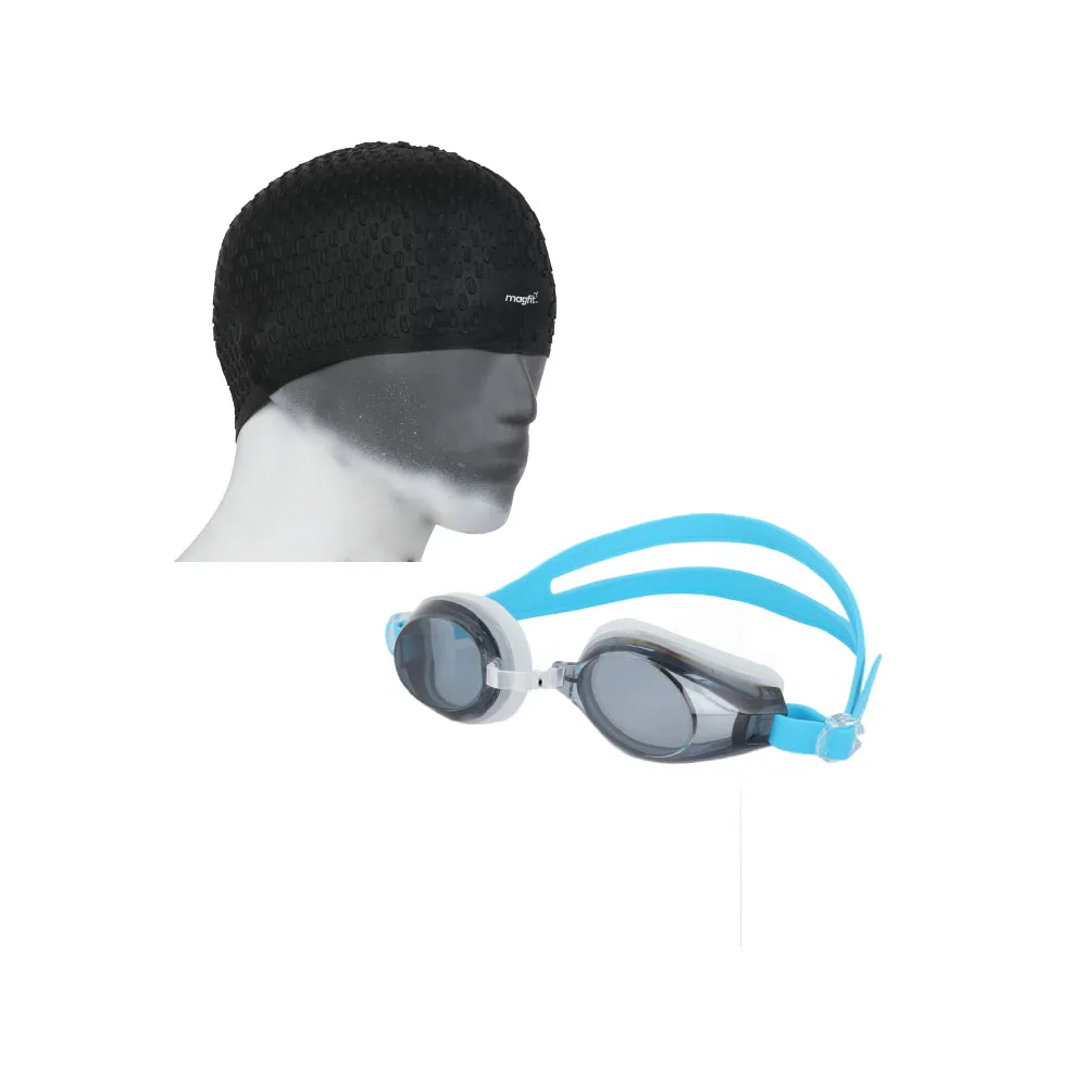 MagFit Unisex Pro Swimming Goggle + Unisex Swimming Bubble Cap