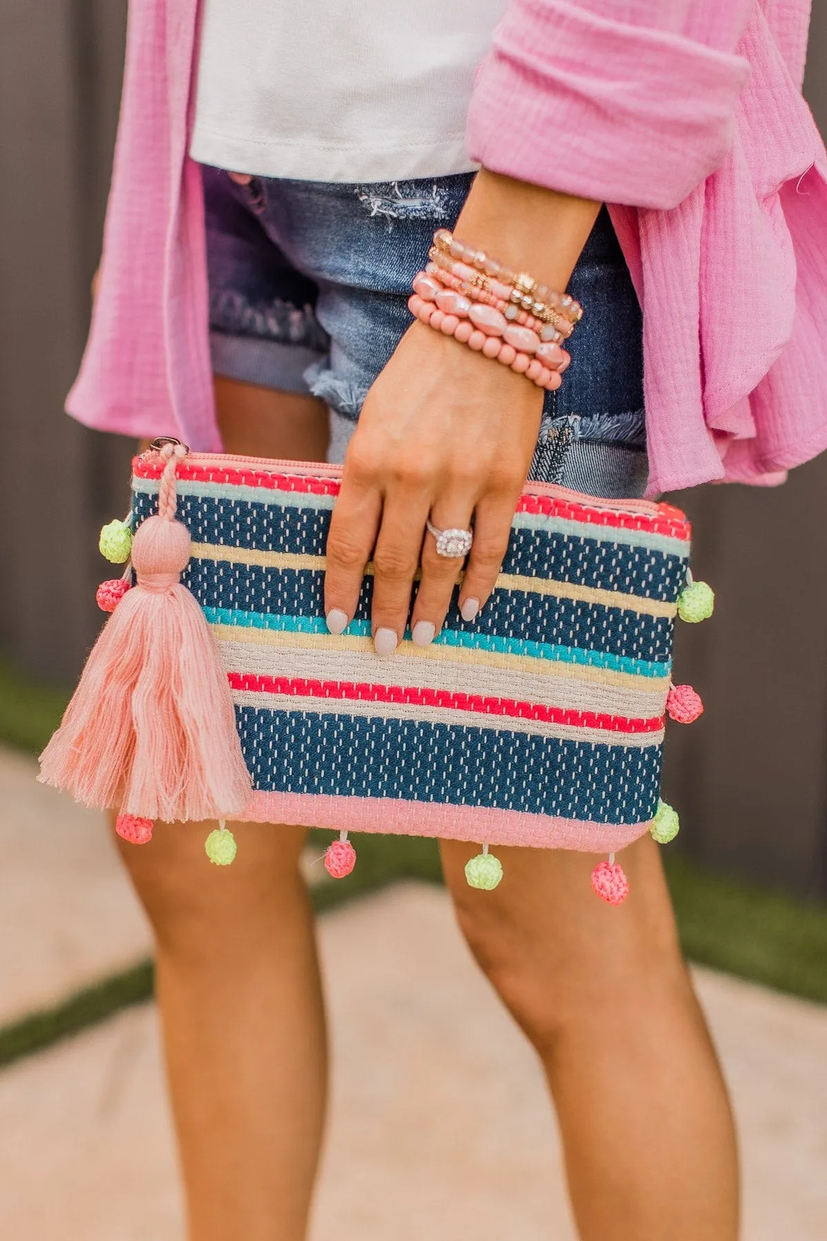 Make An Impression Pom Pom Clutch- Multi-Color