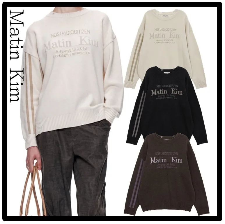 Matin Kim  |Casual Style Street Style Logo V-neck & Crew neck