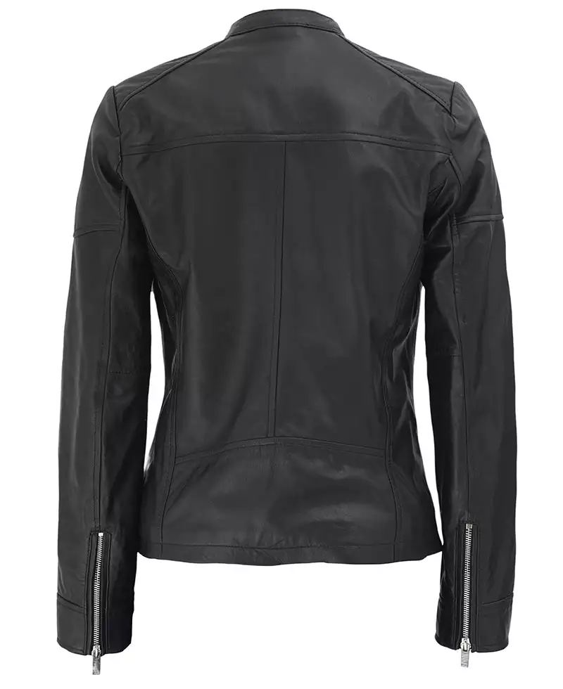 Maude Black Textured Leather Jacket for Women