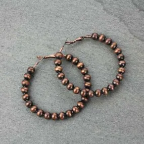 Medium 2 Copper Navajo Pearl Hoop Earrings