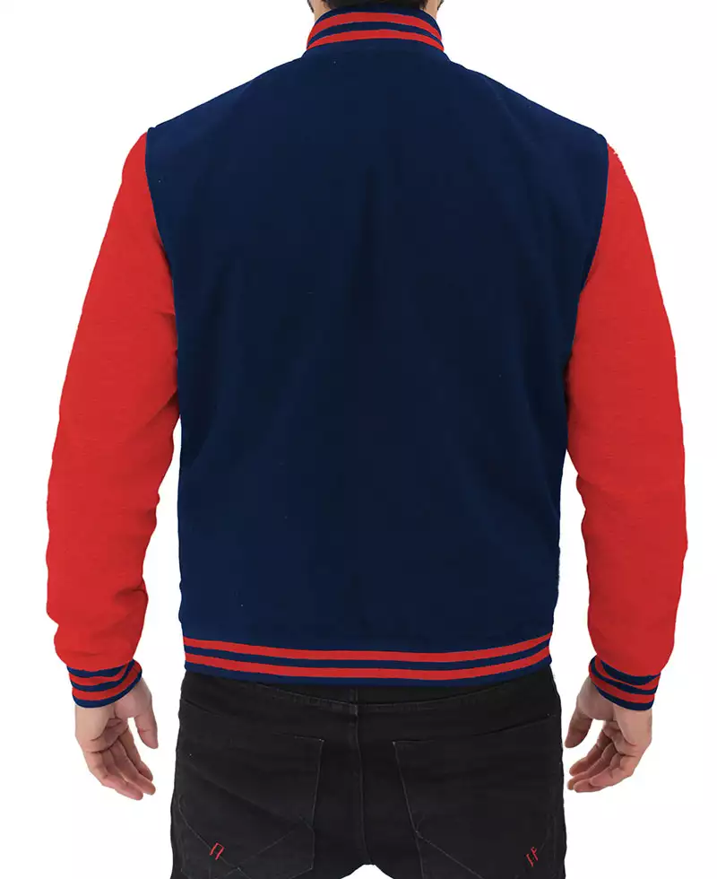 Men's Red and Navy Blue Baseball-Style Varsity Jacket