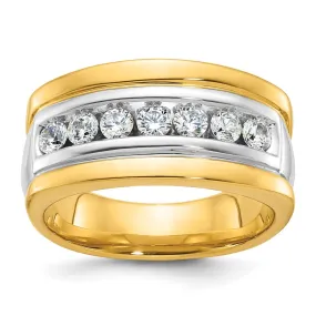 Men's 11.75mm 14K Two Tone Gold 7-Stone 3/4 Ctw Diamond Tapered Band