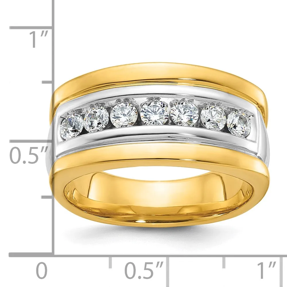 Men's 11.75mm 14K Two Tone Gold 7-Stone 3/4 Ctw Diamond Tapered Band