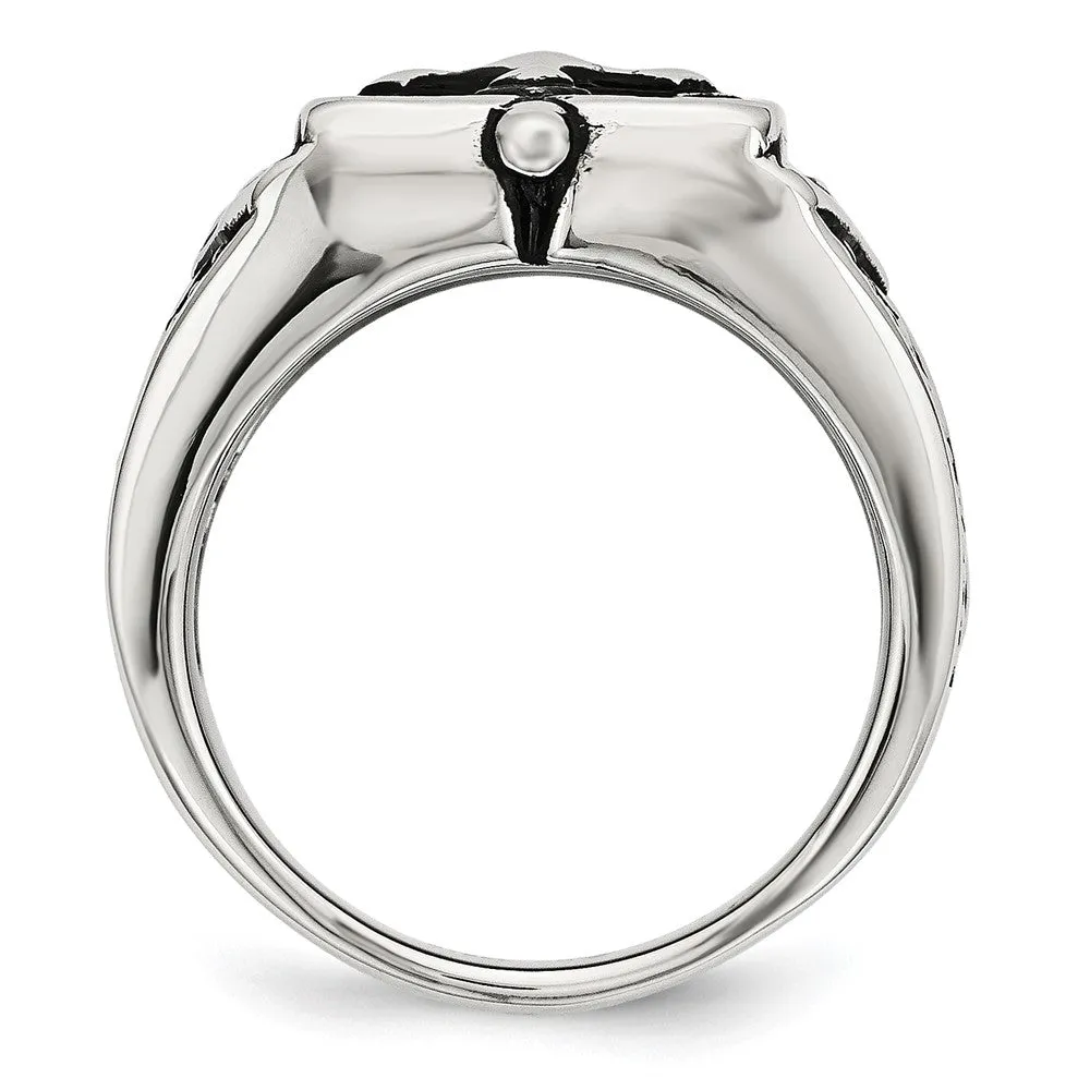 Men's 13mm Stainless Steel Antiqued Cross Tapered Ring