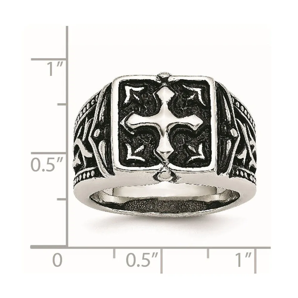 Men's 13mm Stainless Steel Antiqued Cross Tapered Ring