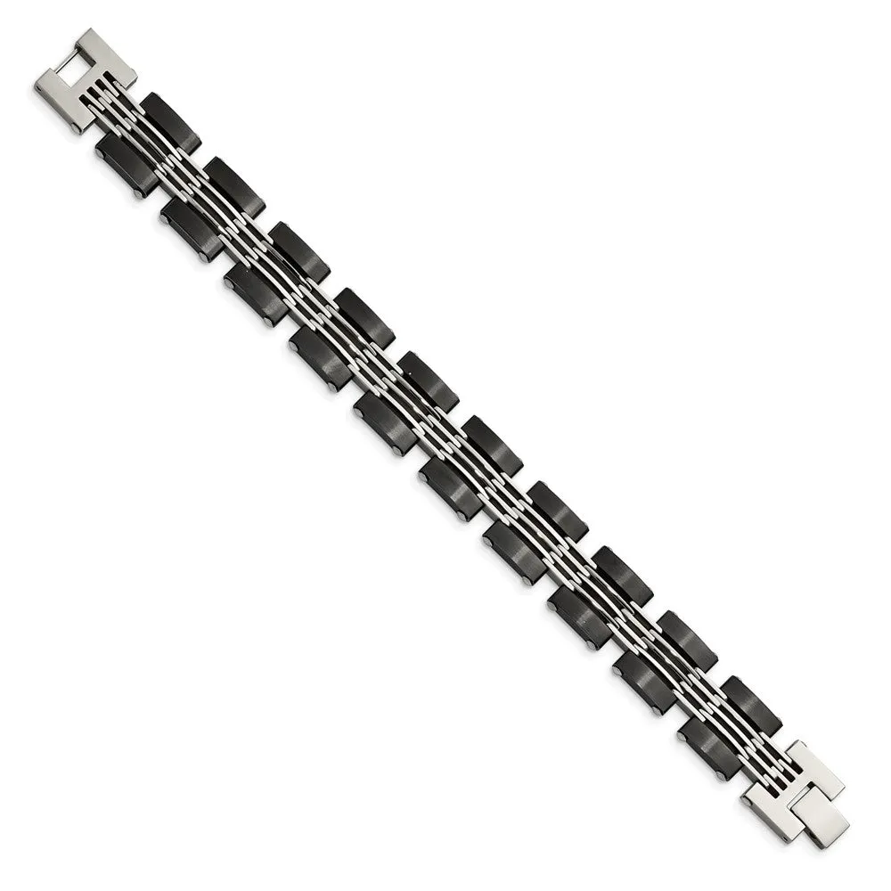 Men's 15mm Two Tone Stainless Steel Link Bracelet, 8 Inch