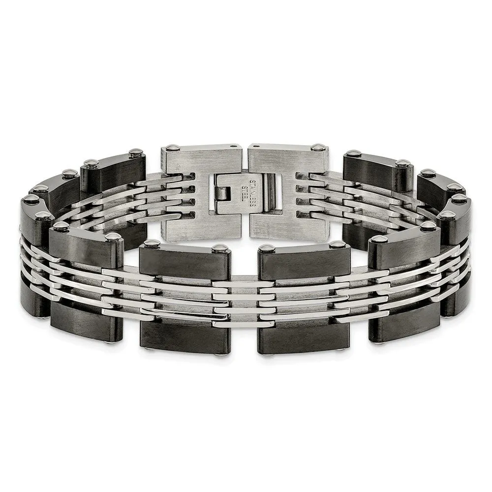 Men's 15mm Two Tone Stainless Steel Link Bracelet, 8 Inch