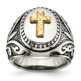 Men's 19.8mm Stainless Steel w/14K Gold Accent Cross Tapered Ring