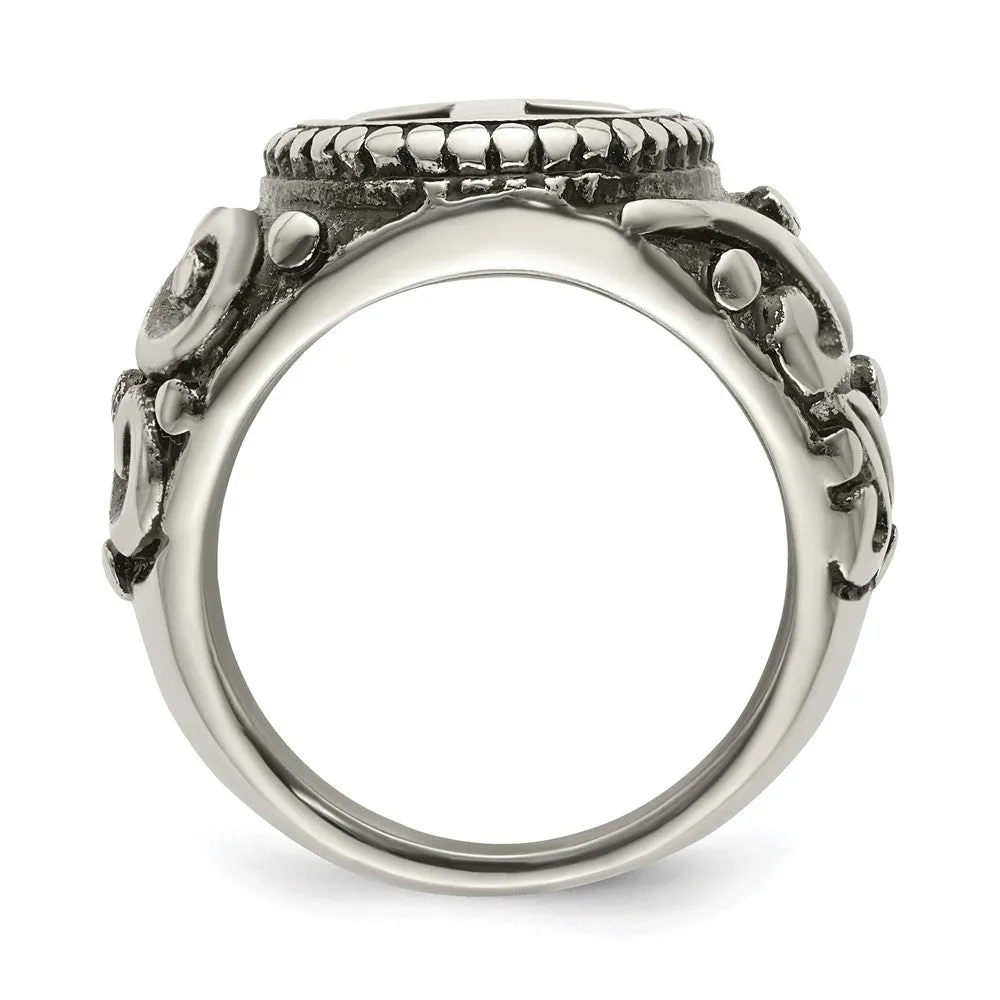 Men's 20mm Stainless Steel Antiqued Ornate Cross Tapered Ring