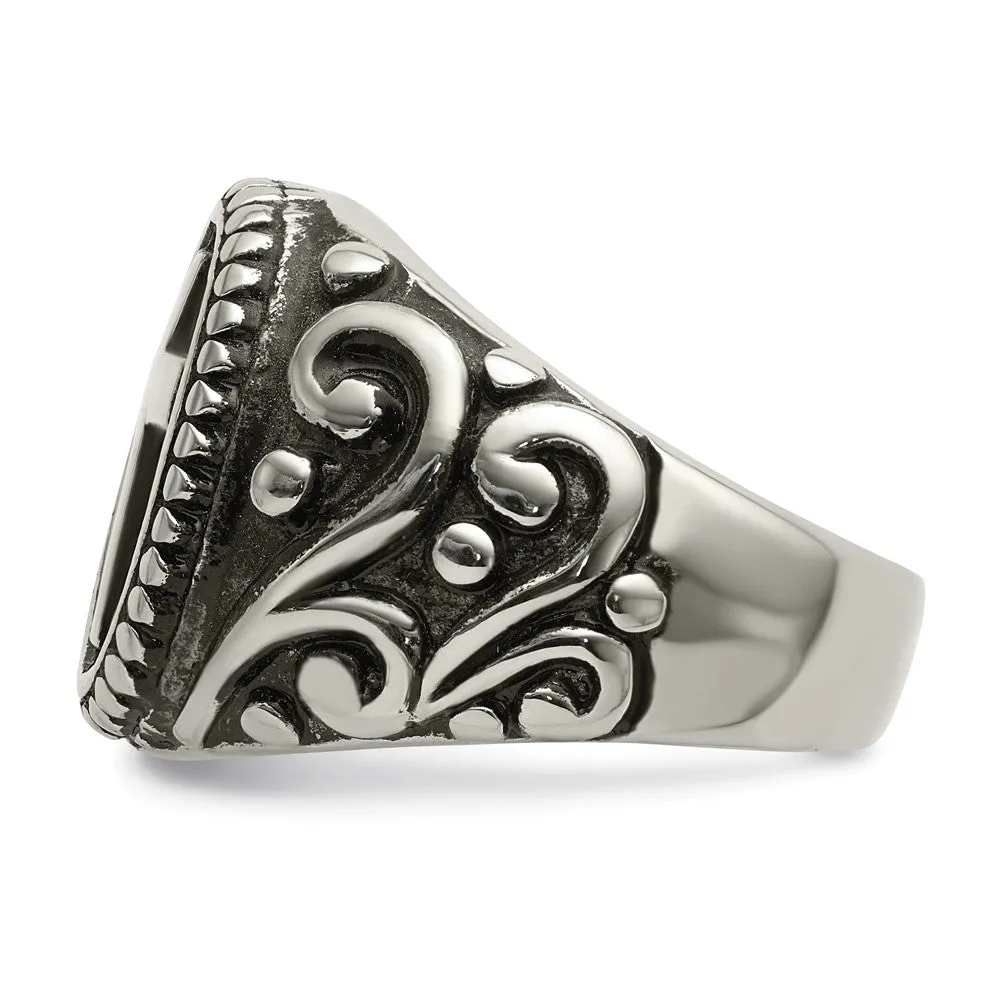 Men's 20mm Stainless Steel Antiqued Ornate Cross Tapered Ring