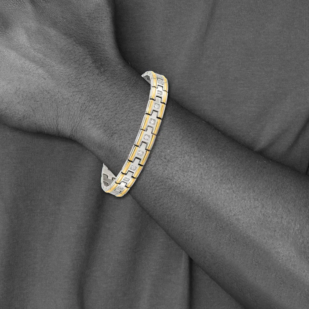 Men's 8mm Stainless Steel, Gold Tone Plated & CZ Link Bracelet, 8.5 In