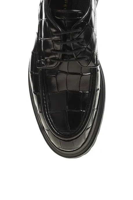 Men's Black Crocodile-Embossed Leather Shoes – Luxurious Formal Footwear with Rugged Sole.