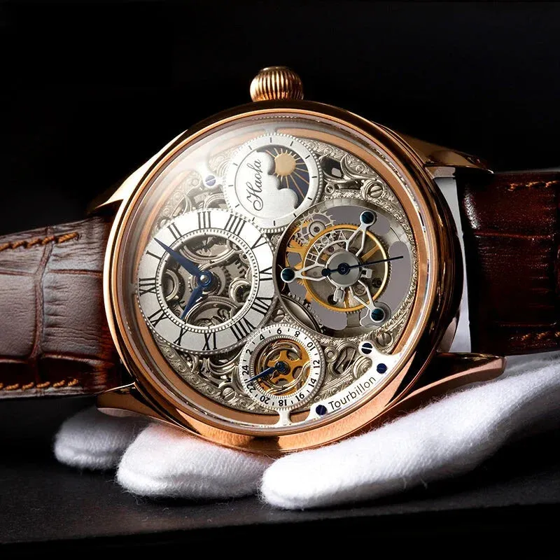 Men's Flying Tourbillon Manual Mechanical Movement Business Wristwatch